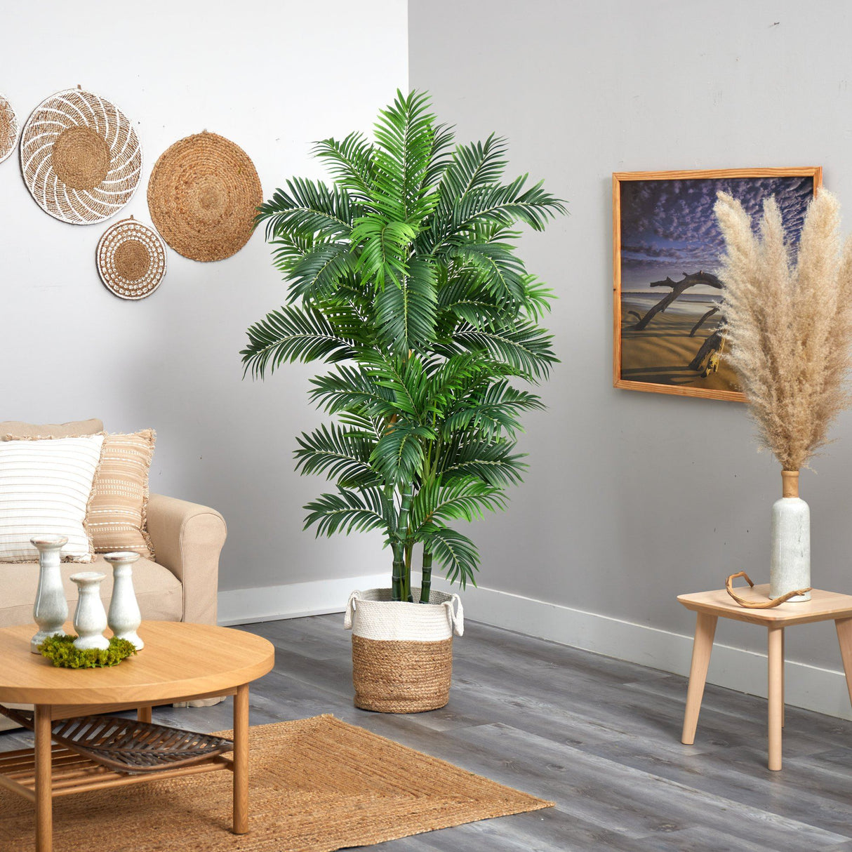6’ Curvy Parlor Artificial Palm Tree in Handmade Natural Jute and Cotton Planter-Parc Decor