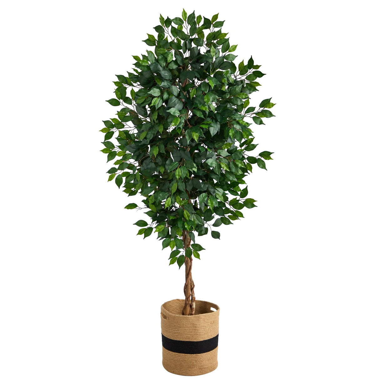 6’ Ficus Artificial Tree with Natural Trunk in Handmade Natural Cotton Planter-Parc Decor