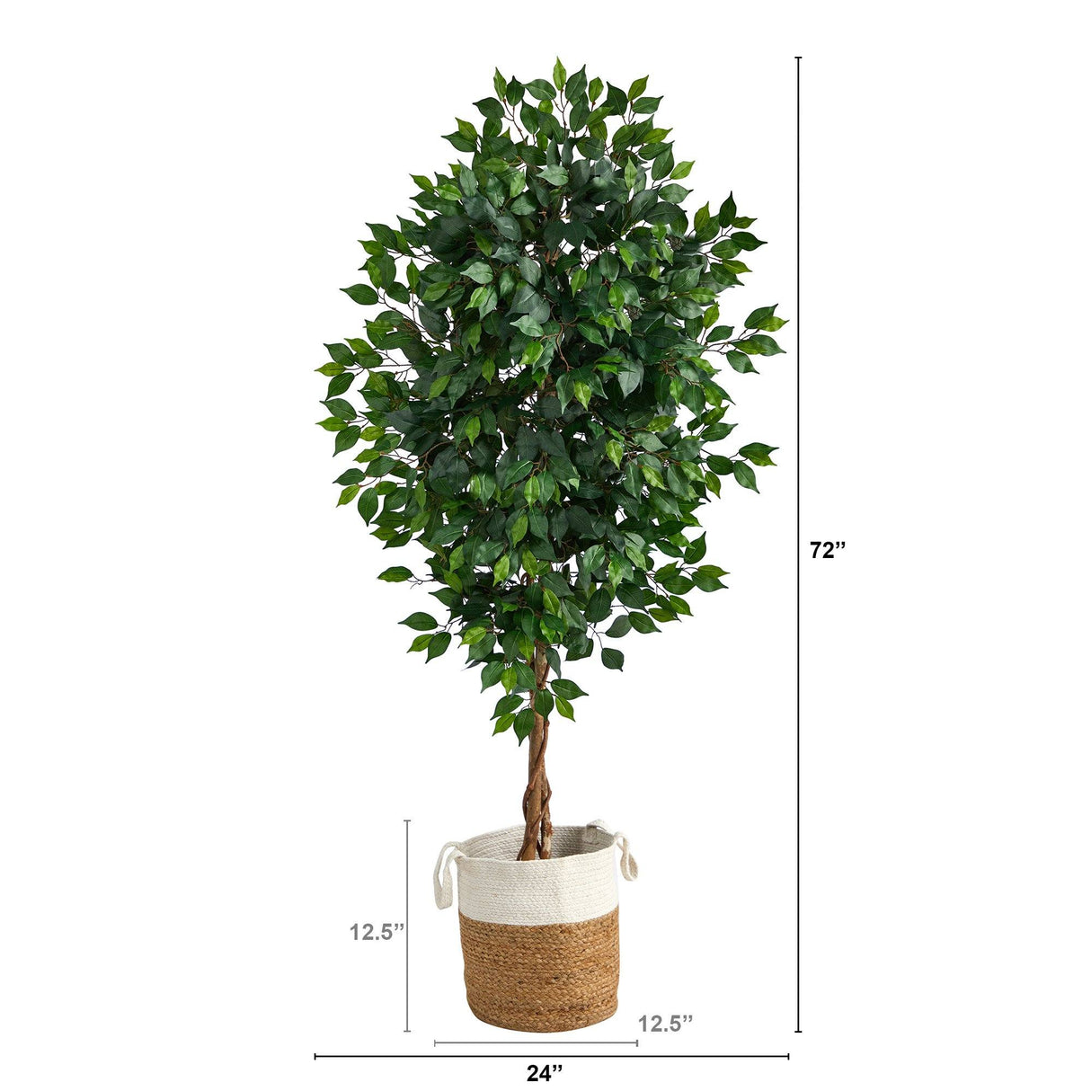 6’ Ficus Artificial Tree with Natural Trunk in Handmade Natural Jute and Cotton Planter-Parc Decor