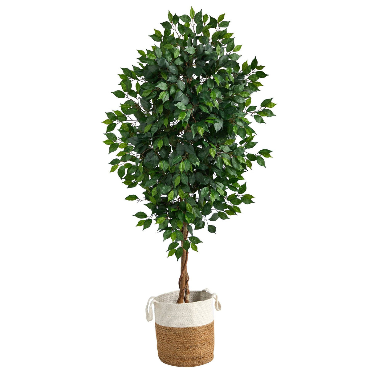 6’ Ficus Artificial Tree with Natural Trunk in Handmade Natural Jute and Cotton Planter-Parc Decor