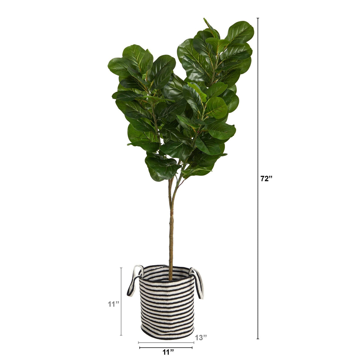 6’ Fiddle Leaf Fig Artificial Tree in Handmade Black and White Natural Jute and Cotton Planter-Parc Decor