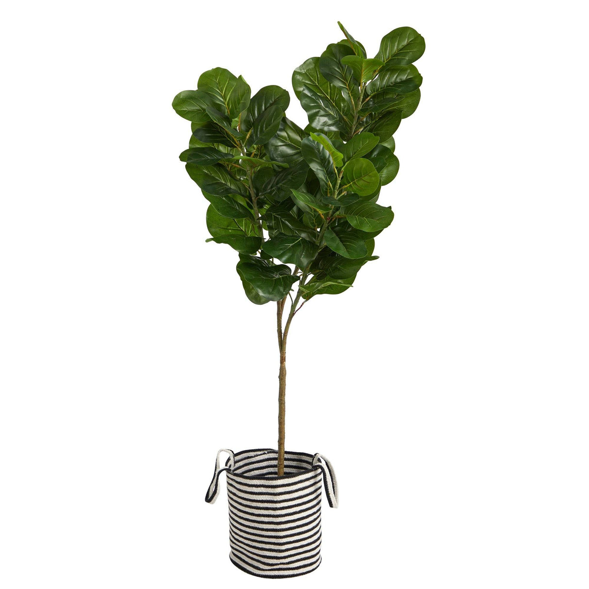6’ Fiddle Leaf Fig Artificial Tree in Handmade Black and White Natural Jute and Cotton Planter-Parc Decor