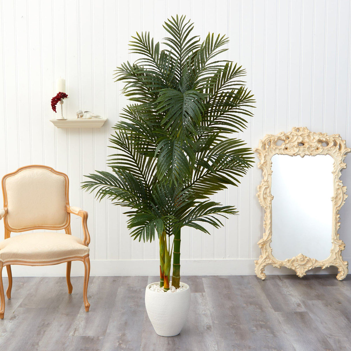 6’ Golden Cane Artificial Palm Tree in White Planter-Parc Decor