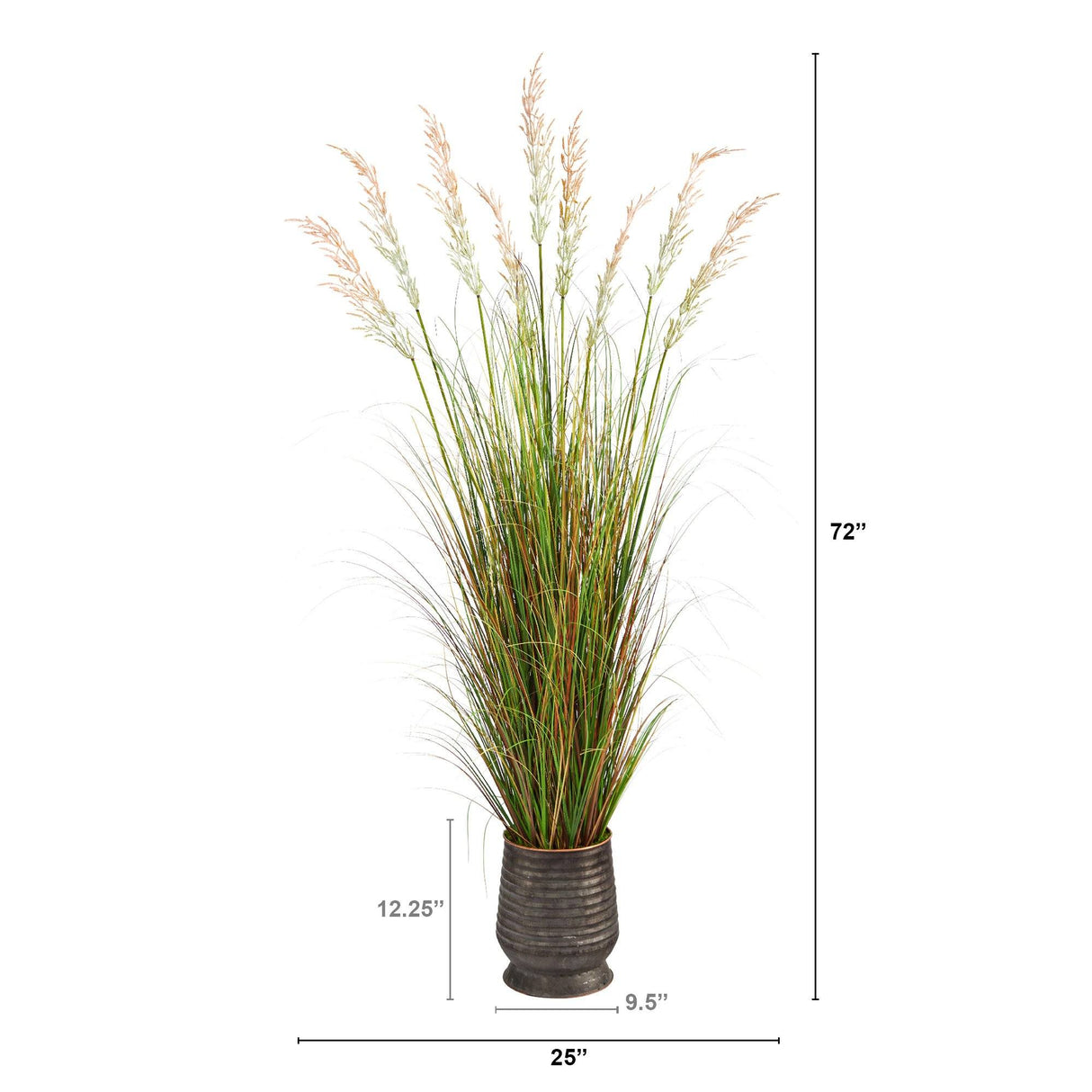 6’ Grass Artificial Plant in Ribbed Metal Planter-Parc Decor
