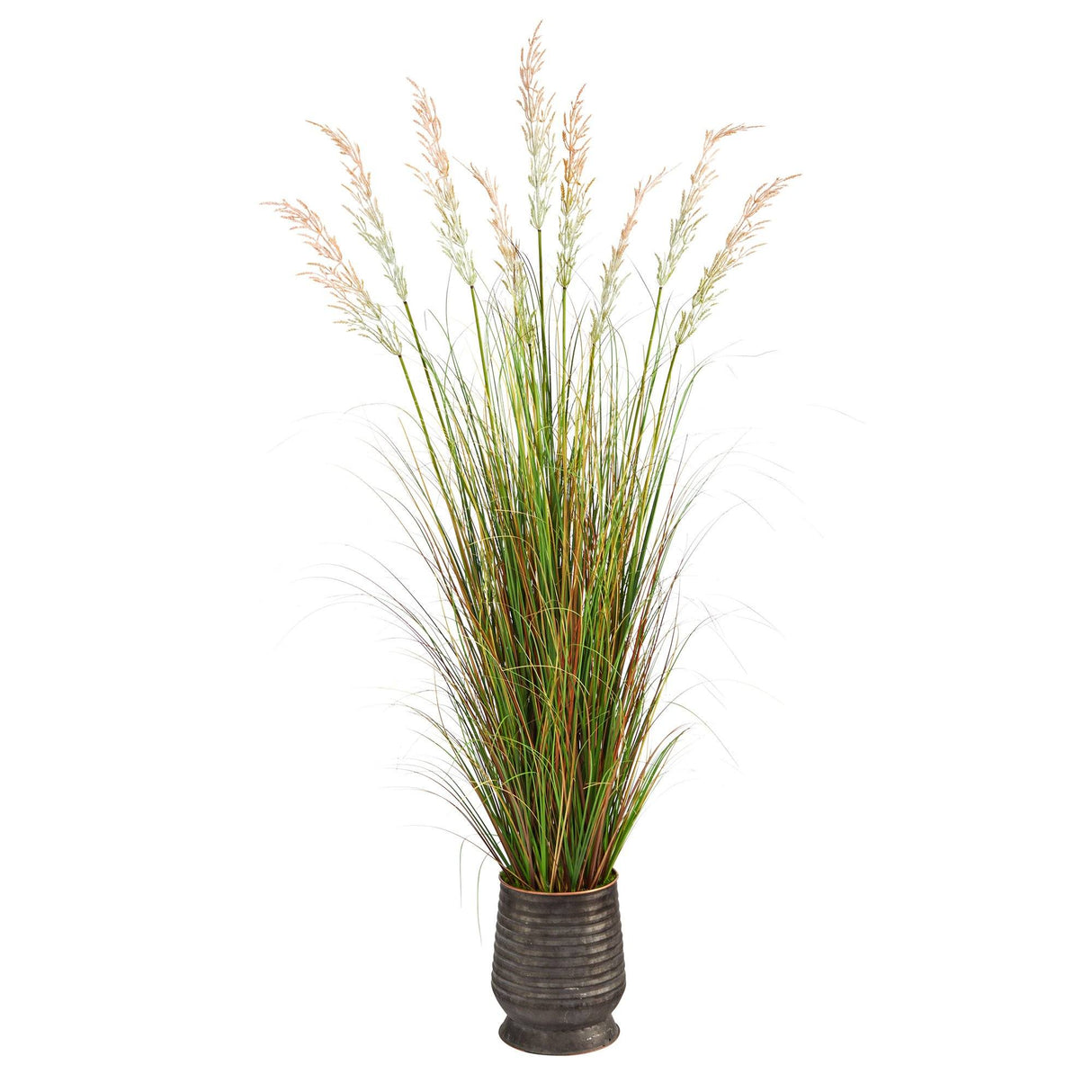6’ Grass Artificial Plant in Ribbed Metal Planter-Parc Decor