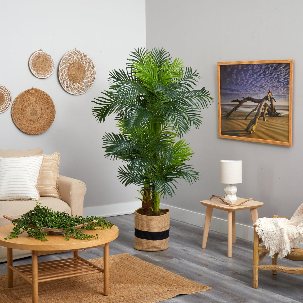 6’ Hawaii Artificial Palm Tree in Handmade Natural Cotton Planter-Parc Decor