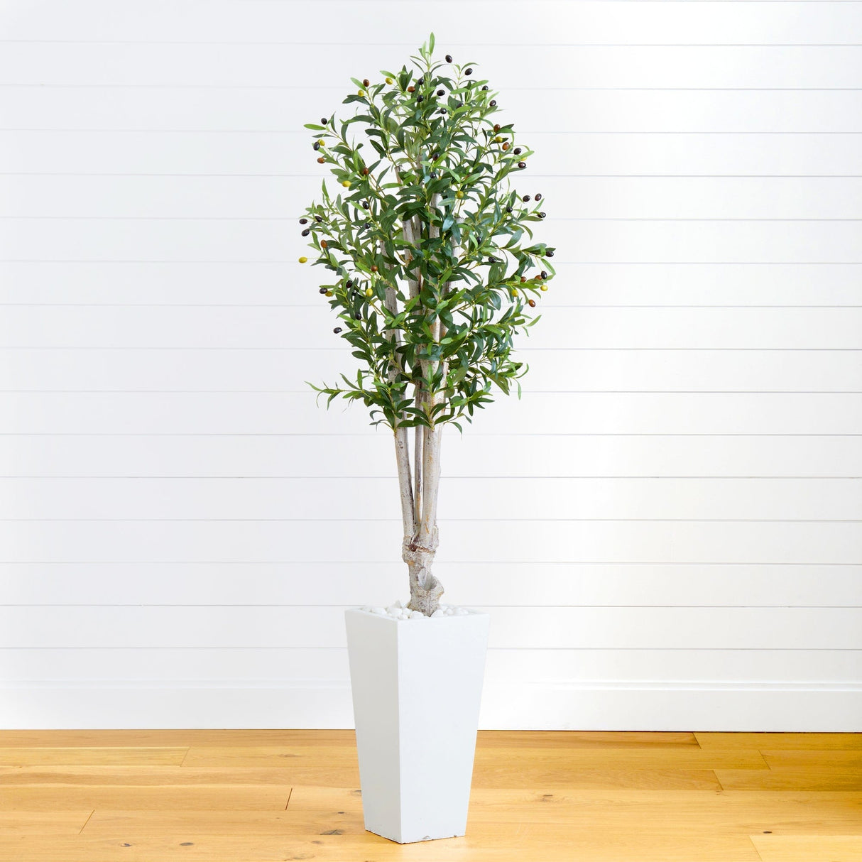 6' Olive Artificial Tree in White Tower Planter-Parc Decor