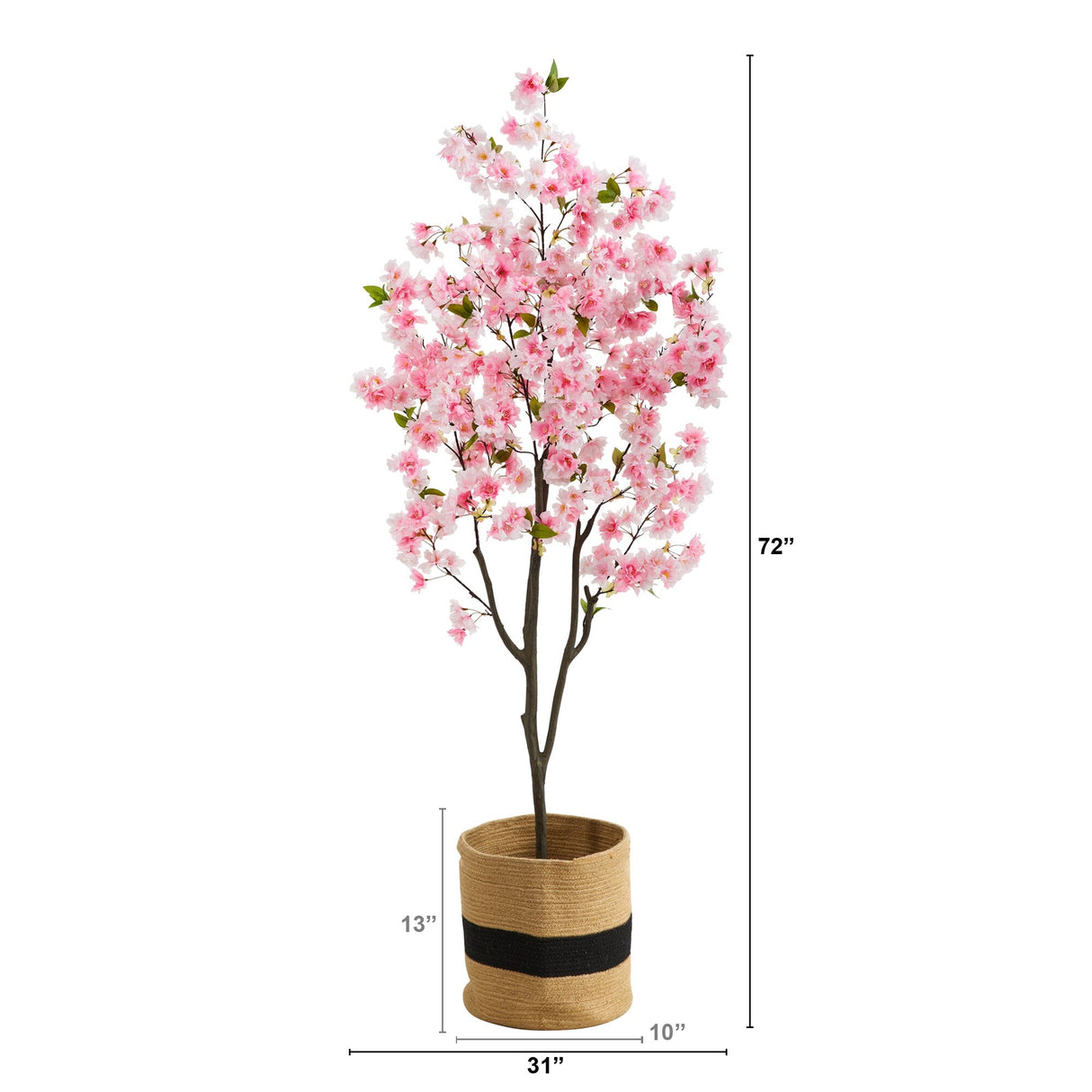6’ Artificial Cherry Blossom Tree with Handmade Jute & Cotton Basket-Plant in Planter-Parc Decor