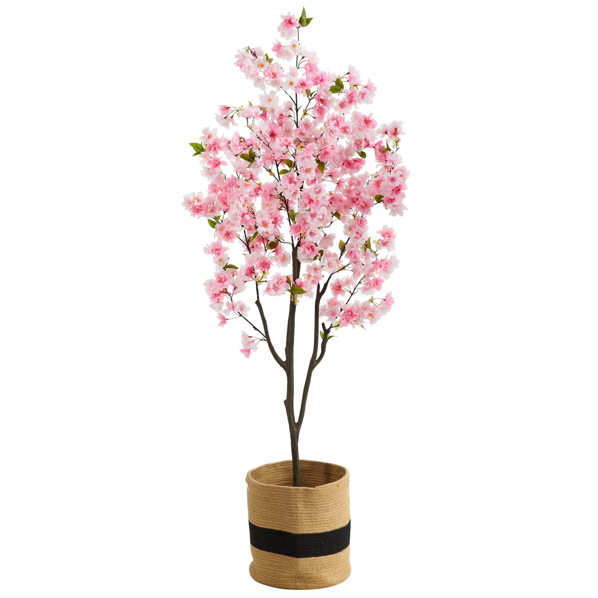 6’ Artificial Cherry Blossom Tree with Handmade Jute & Cotton Basket-Plant in Planter-Parc Decor