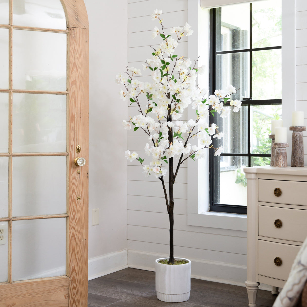 6’ Artificial Cherry Blossom Tree with White Decorative Planter-Tree-Parc Decor