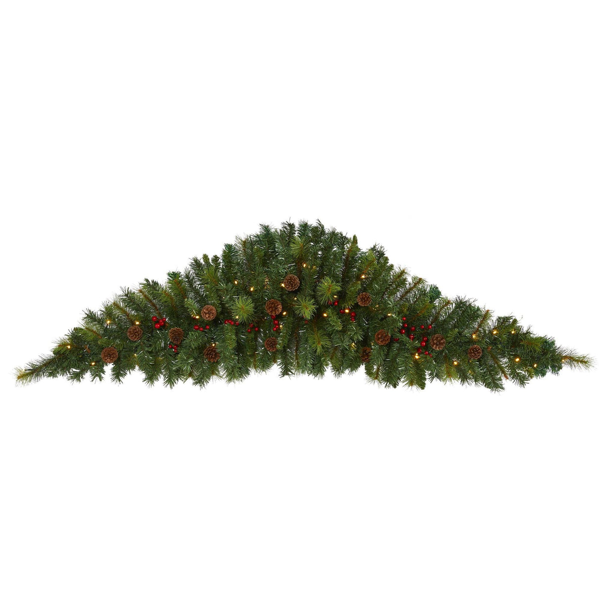 6' Artificial Christmas Swag with 50 LED Lights, Berries and Pine Cones-Garland-Parc Decor