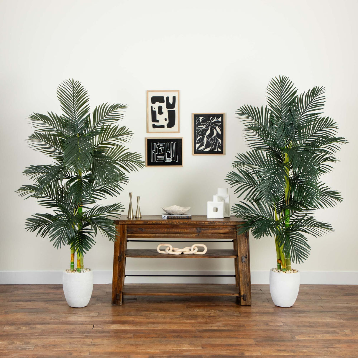 6’ Artificial Triple Stalk Golden Cane Palm Tree- Set of 2-Tree-Parc Decor