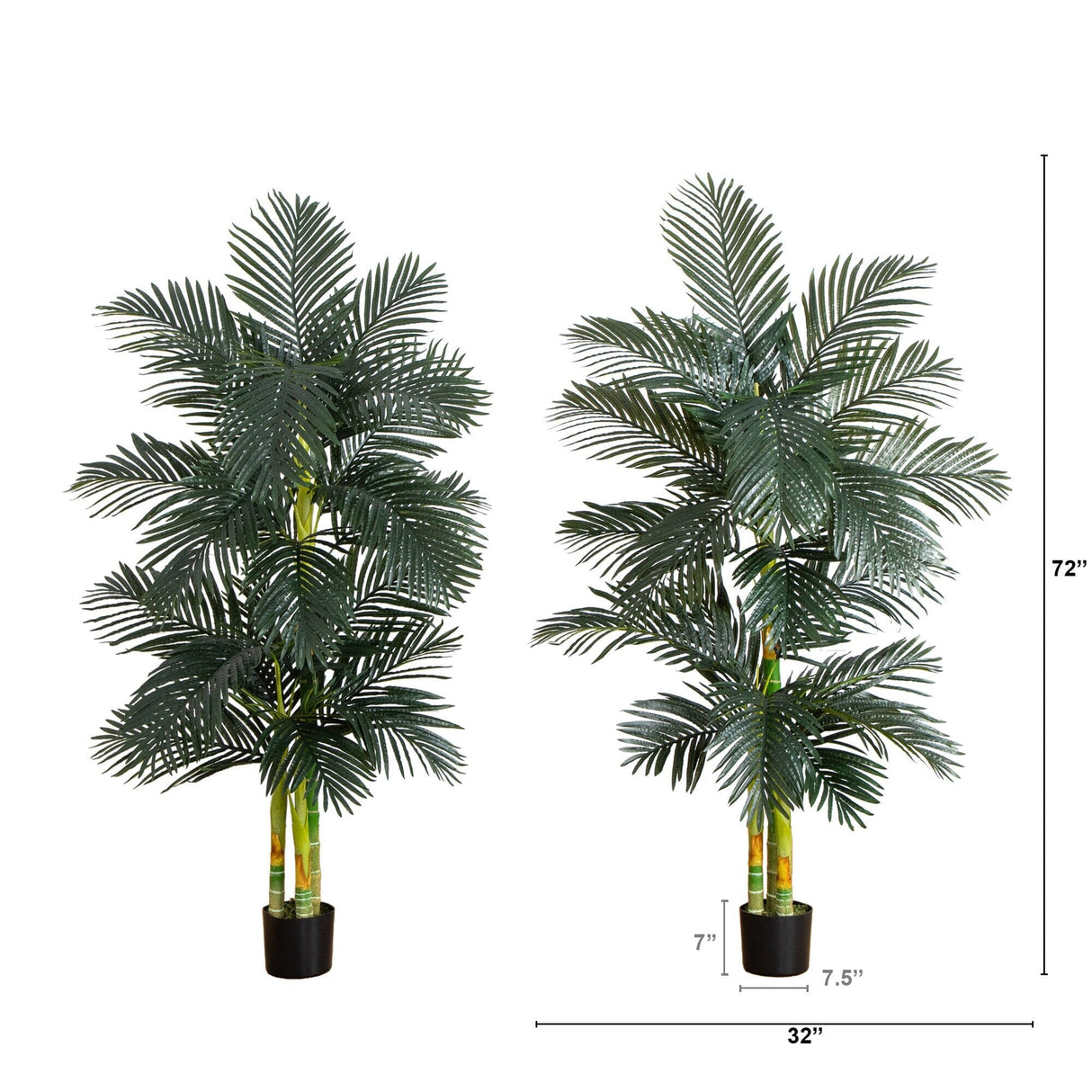 6’ Artificial Triple Stalk Golden Cane Palm Tree- Set of 2-Tree-Parc Decor