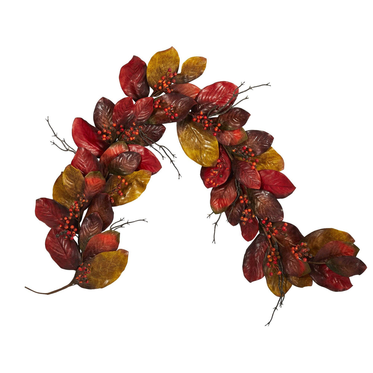 6’ Autumn Magnolia Leaf with Berries Artificial Garland-Garland-Parc Decor