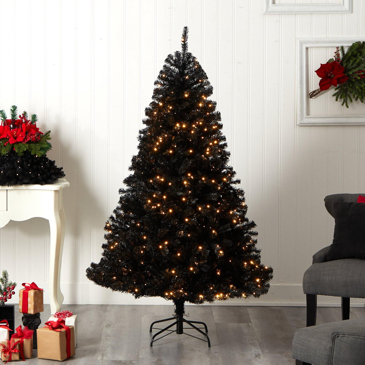 6’ Black Artificial Christmas Tree with 400 Clear LED Lights and 1036 Tips-Christmas Tree-Parc Decor