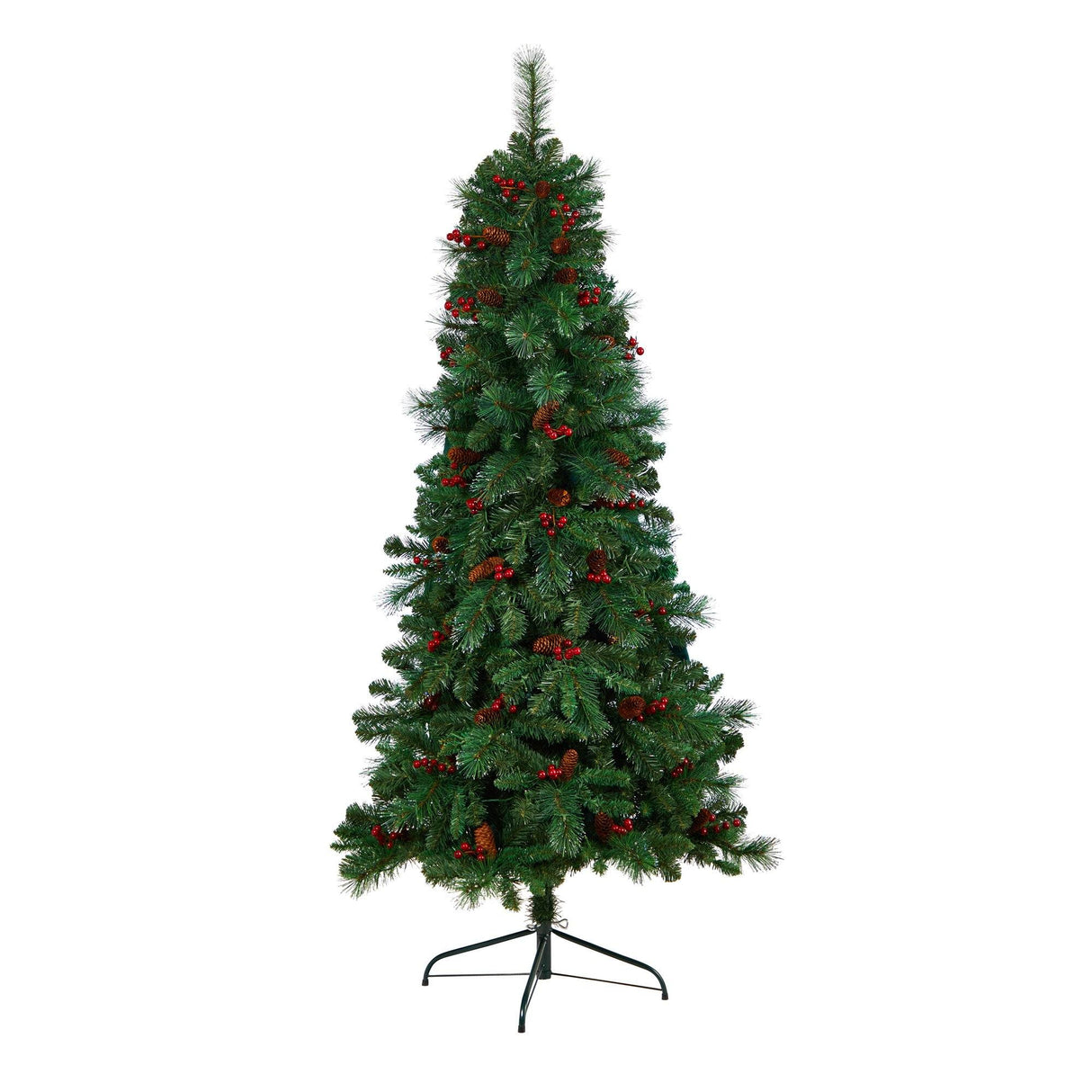 6’ Flat Back Montreal Mountain Artificial Christmas Tree with Pine Cones and Berries-Christmas Tree-Parc Decor