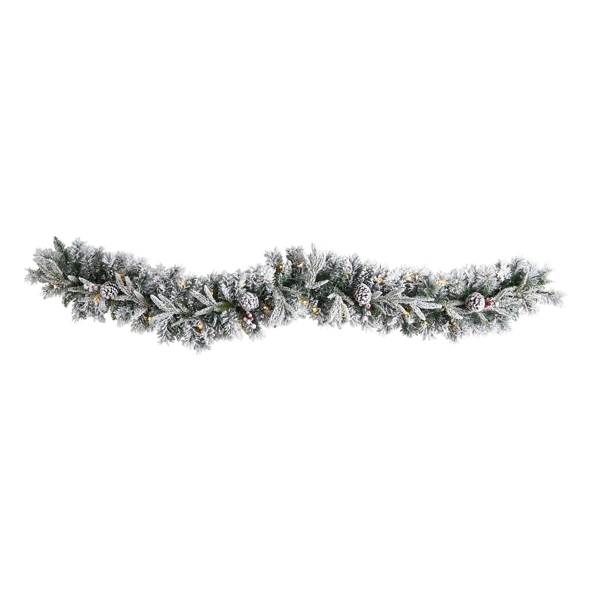 6’ Flocked Artificial Christmas Garland with Pine Cones and 35 Warm White LED Lights-Garland-Parc Decor