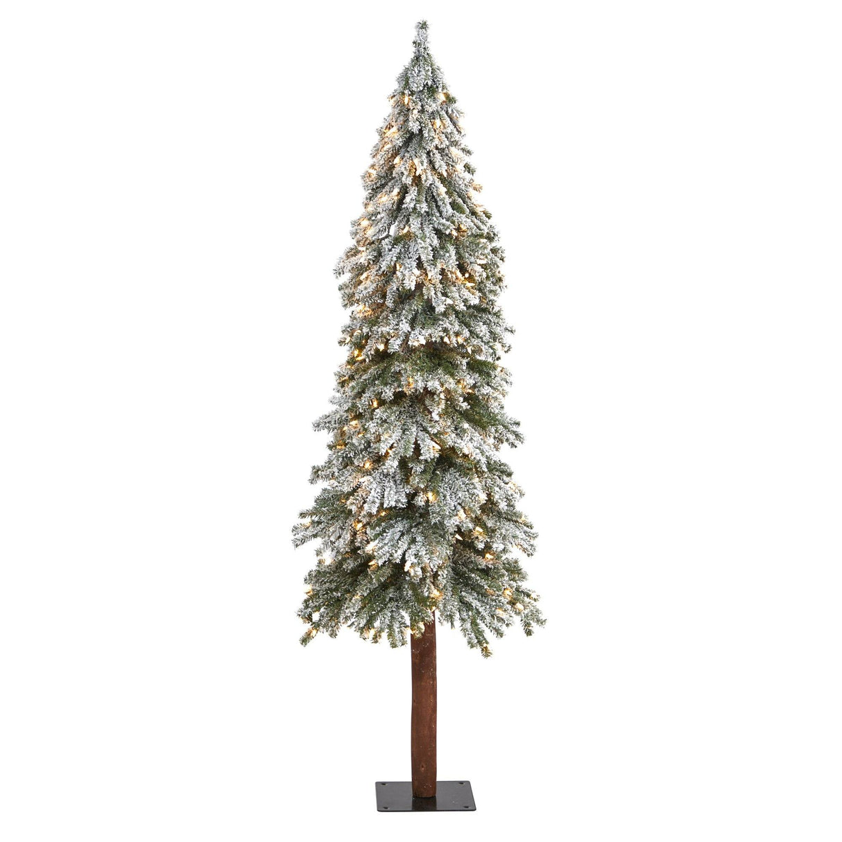 6’ Flocked Grand Alpine Artificial Christmas Tree with 300 Lights and 601 Branches on Natural Trunk-Christmas Tree-Parc Decor