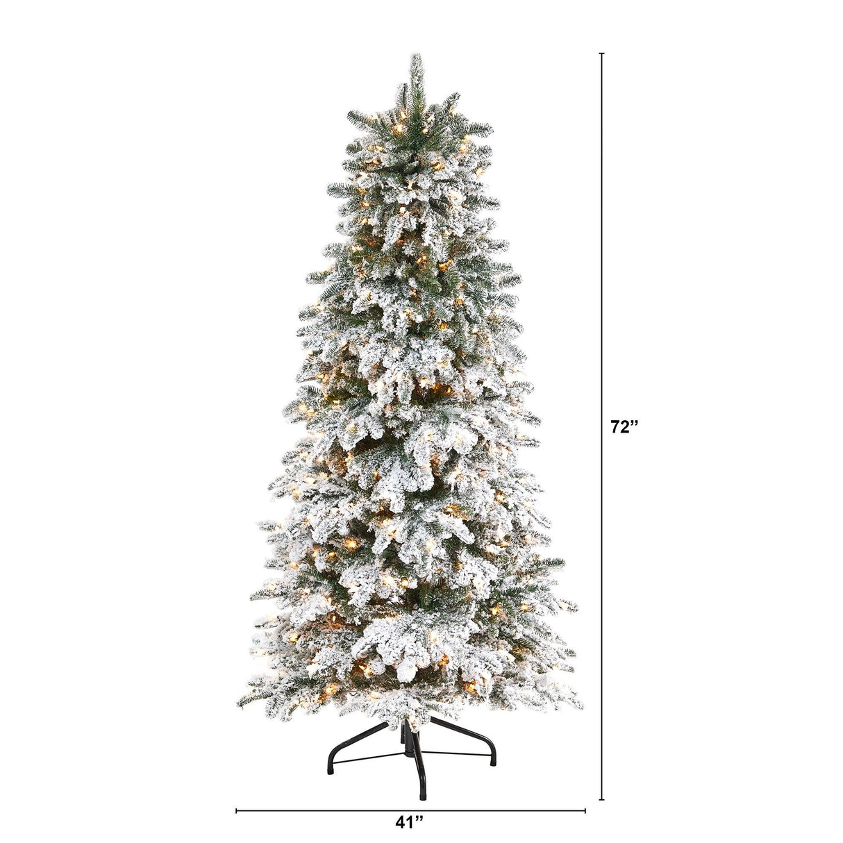 6’ Flocked North Carolina Fir Artificial Christmas Tree with 450 Warm White Lights and 1560 Bendable Branches-Christmas Tree-Parc Decor