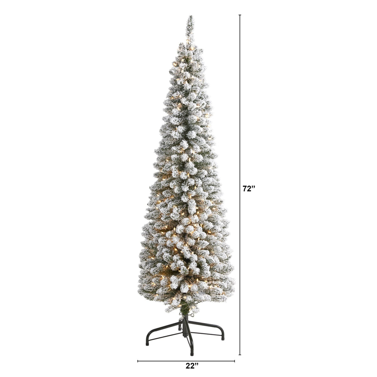 6’ Flocked Pencil Artificial Christmas Tree with 300 Clear Lights and 438 Bendable Branches-Christmas Tree-Parc Decor