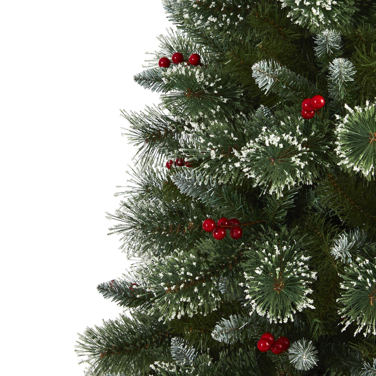 6’ Frosted Swiss Pine Artificial Christmas Tree with 300 Clear LED Lights and Berries-Christmas Tree-Parc Decor