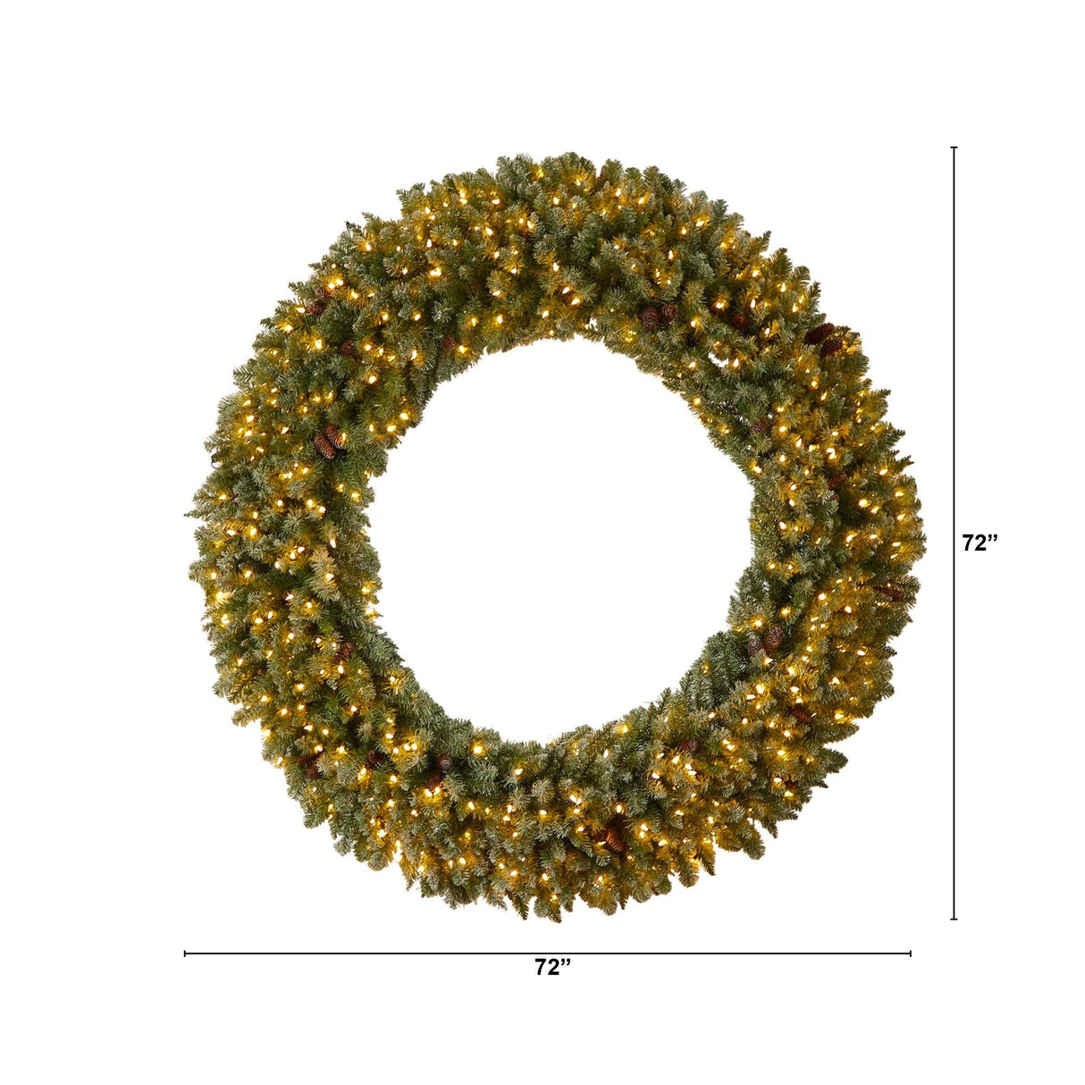 6’ Giant Flocked Christmas Wreath with Pinecones, 400 Clear LED Lights and 920 Bendable Branches-Wreath-Parc Decor