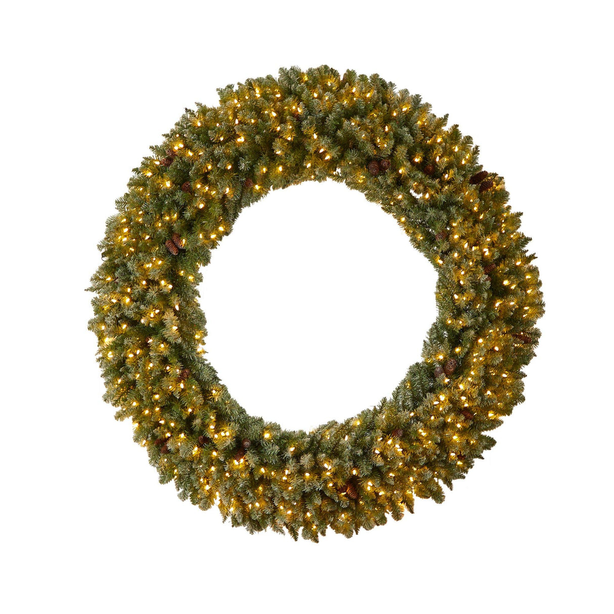 6’ Giant Flocked Christmas Wreath with Pinecones, 400 Clear LED Lights and 920 Bendable Branches-Wreath-Parc Decor