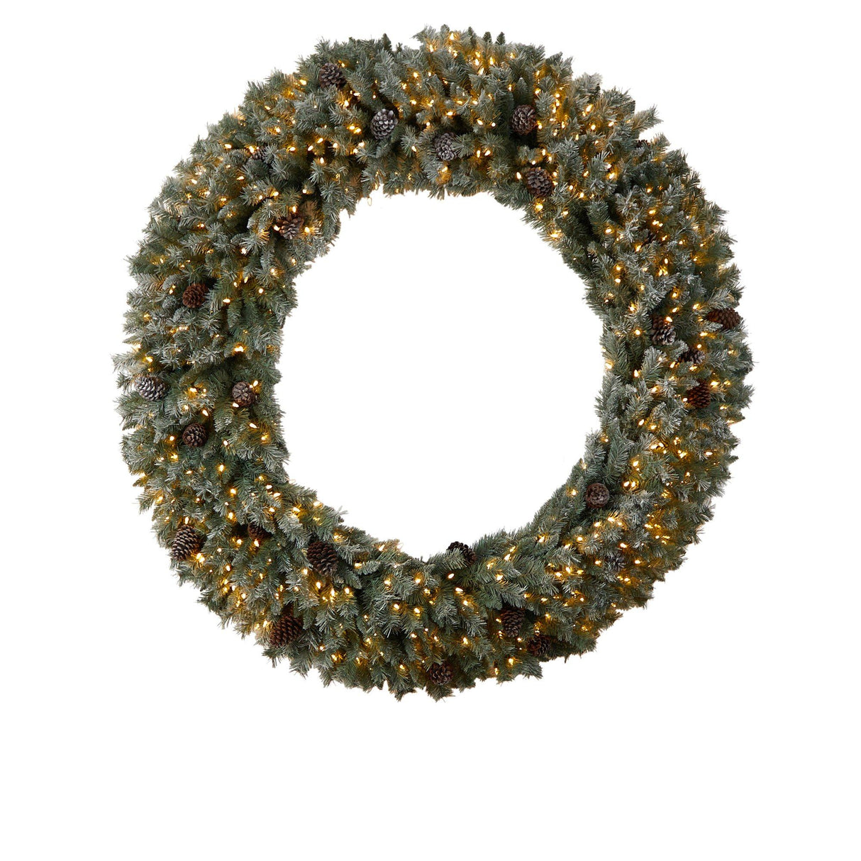 6’ Giant Flocked Christmas Wreath with Pinecones, 600 Clear LED Lights and 1000 Bendable Branches-Wreath-Parc Decor