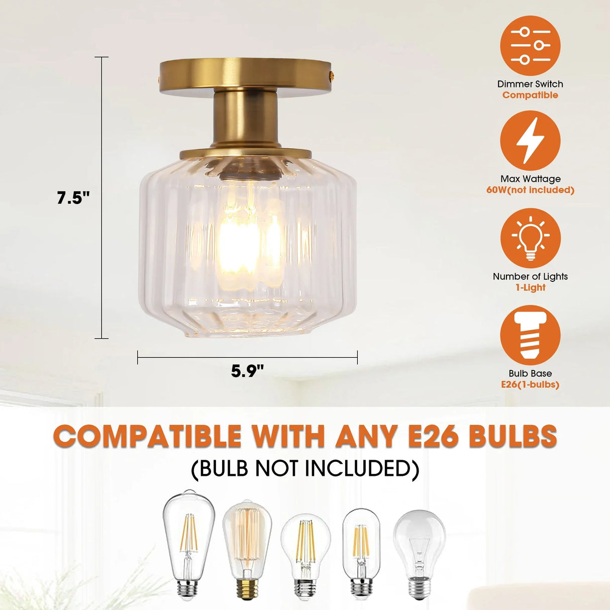 6 Inch Marico 1-Light Semi-Flush Mount Ceiling Light