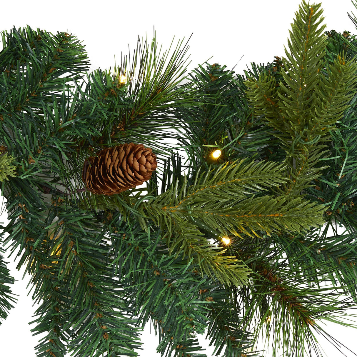 6’ Mixed Pine and Pinecone Artificial Garland with 35 Clear LED Lights-Garland-Parc Decor