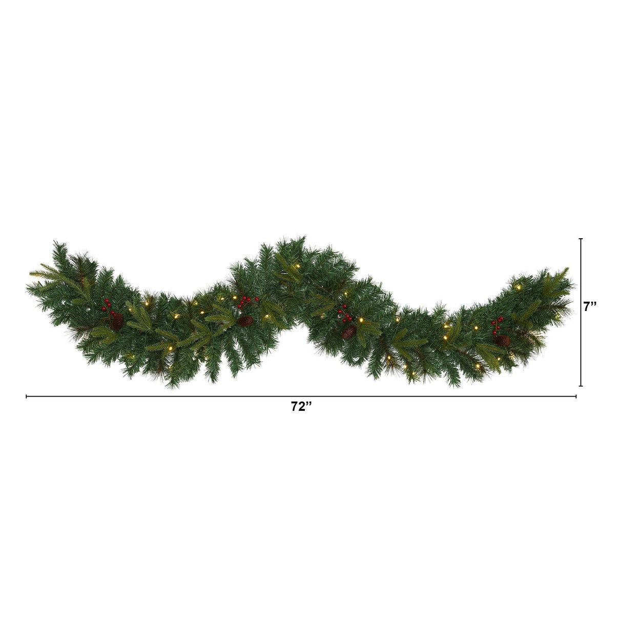 6’ Mixed Pine Artificial Christmas Garland with 35 Clear LED Lights, Berries and Pinecones-Garland-Parc Decor