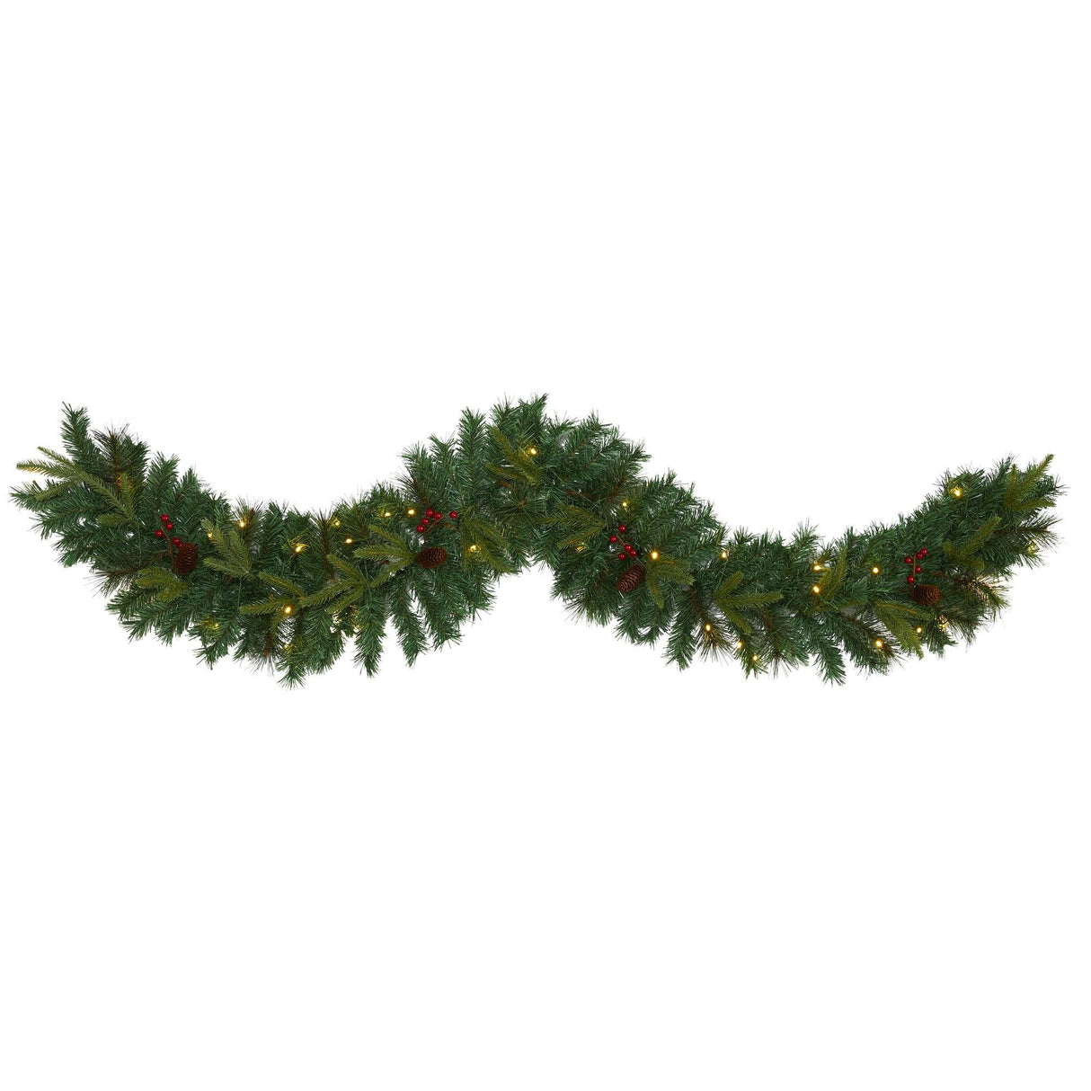 6’ Mixed Pine Artificial Christmas Garland with 35 Clear LED Lights, Berries and Pinecones-Garland-Parc Decor