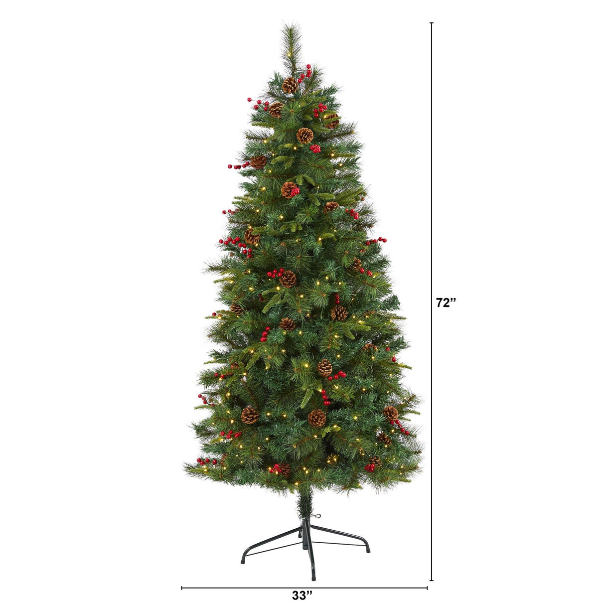 6’ Mixed Pine Artificial Christmas Tree with 250 Clear LED Lights, Pine Cones and Berries-Christmas Tree-Parc Decor
