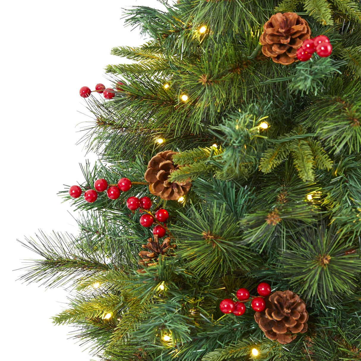 6’ Mixed Pine Artificial Christmas Tree with 250 Clear LED Lights, Pine Cones and Berries-Christmas Tree-Parc Decor