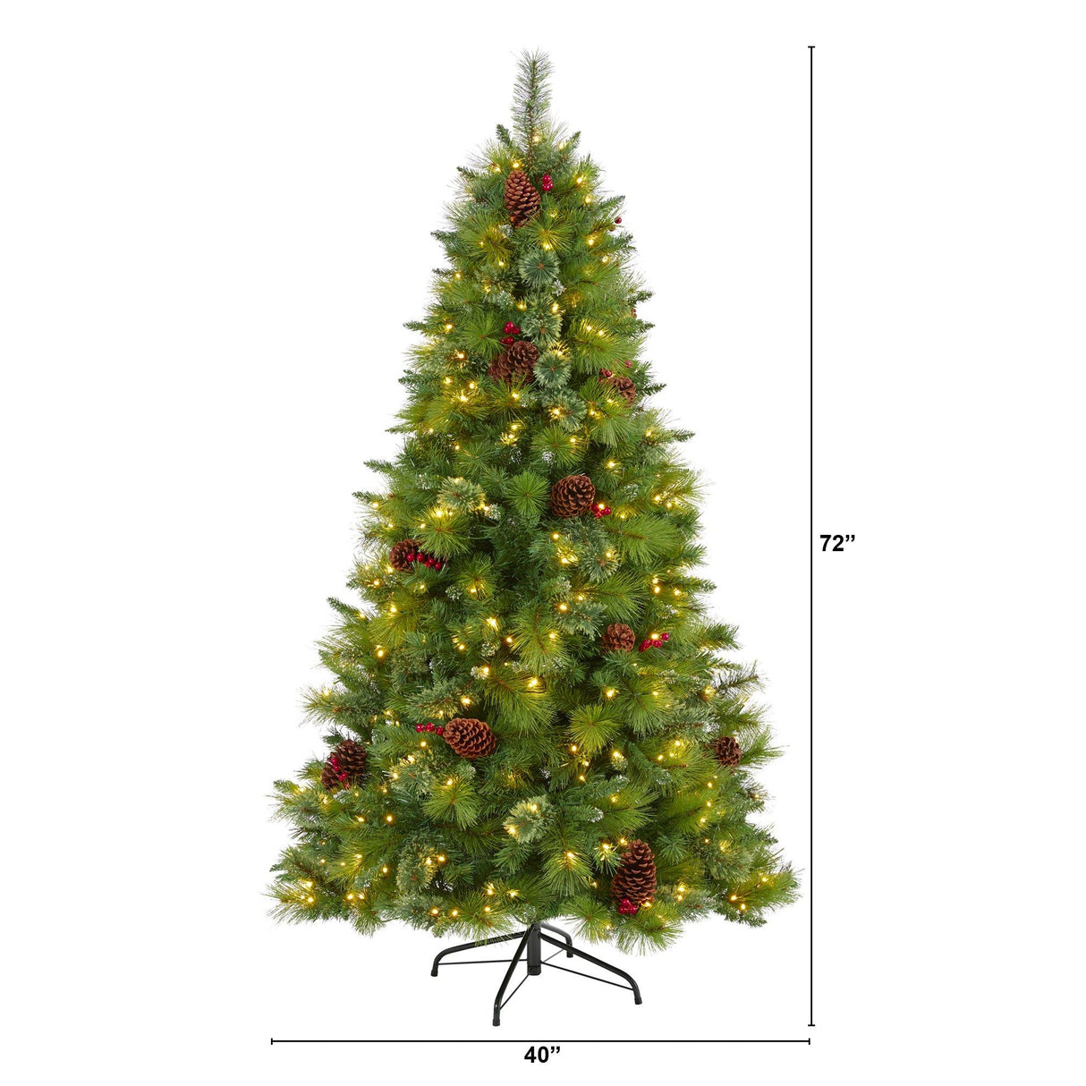 6’ Montana Mixed Pine Artificial Christmas Tree with Pine Cones, Berries and 350 Clear LED Lights-Christmas Tree-Parc Decor