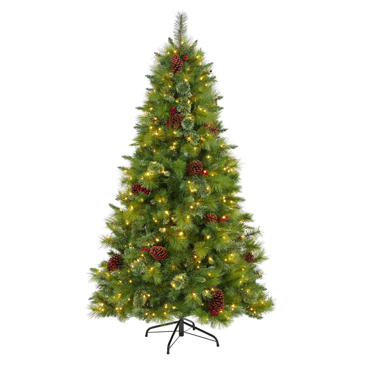 6’ Montana Mixed Pine Artificial Christmas Tree with Pine Cones, Berries and 350 Clear LED Lights-Christmas Tree-Parc Decor