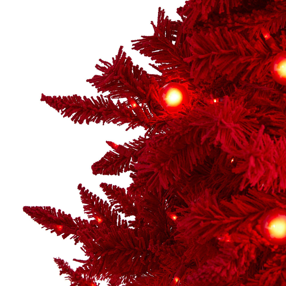 6' Red Flocked Fraser Fir Artificial Christmas Tree with 350 Red Lights, 33 Globe Bulbs and 748 Bendable Branches-Christmas Tree-Parc Decor