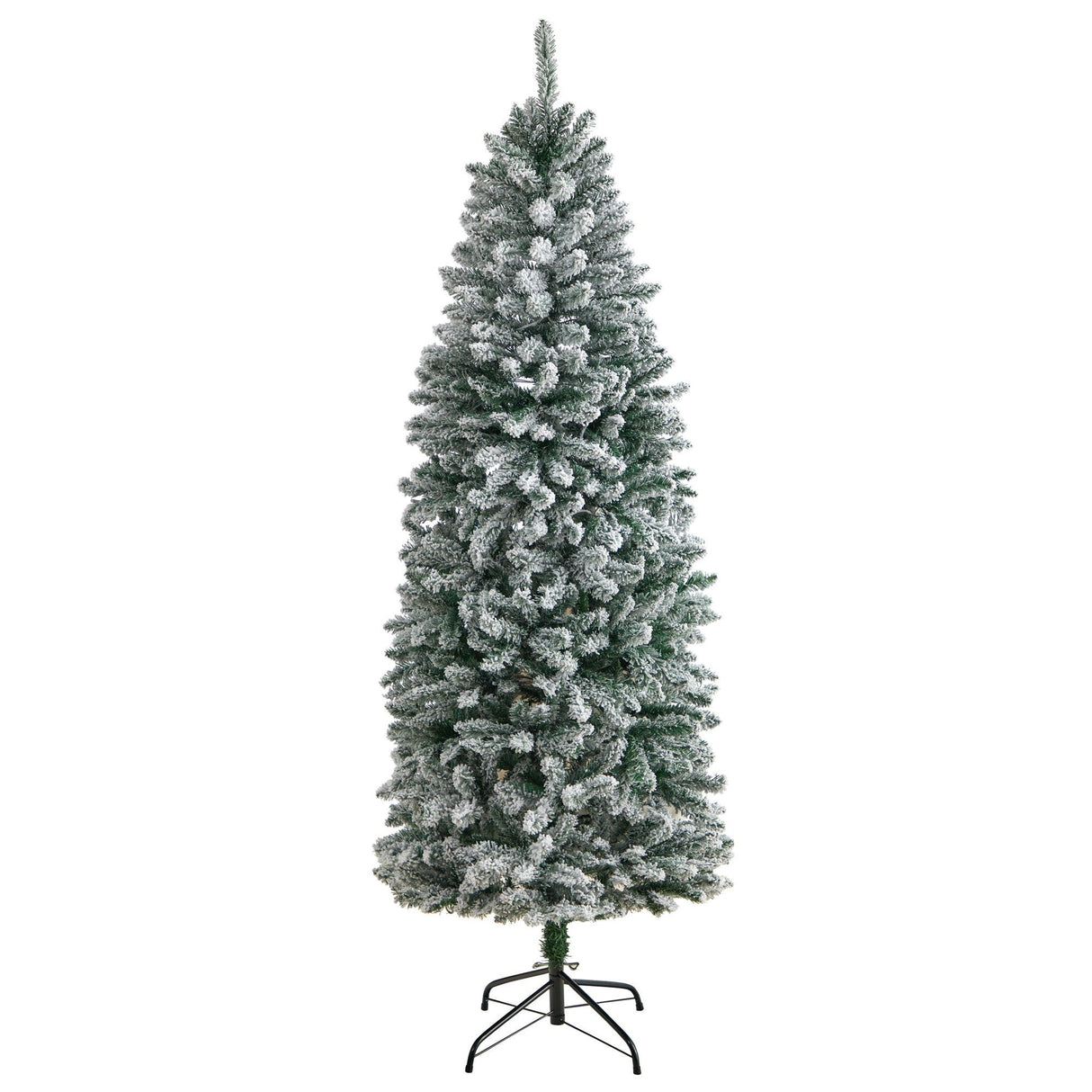 6’ Slim Flocked Montreal Fir Artificial Christmas Tree with 250 White LED Lights and 743 Branches-Christmas Tree-Parc Decor
