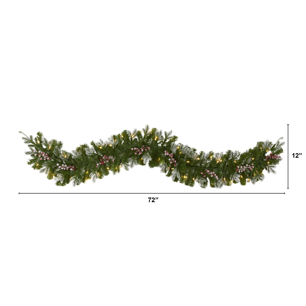 6' Snow Tipped Artificial Christmas Garland with 50 Warm White LED Lights and Berries-Garland-Parc Decor