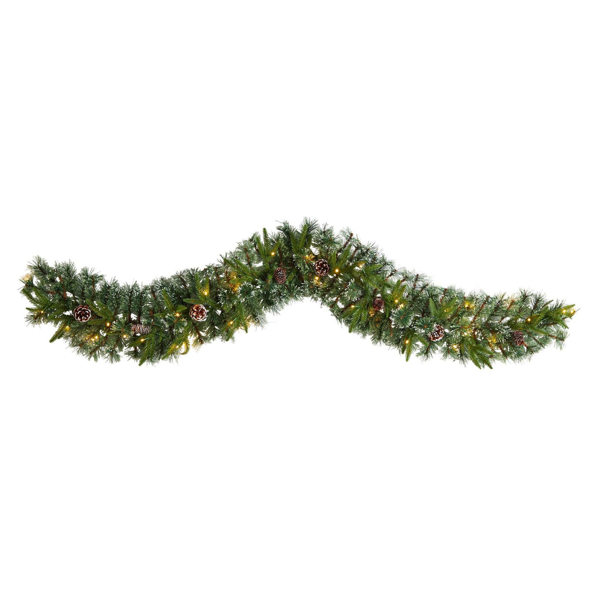 6’ Snow Tipped Christmas Artificial Garland with 35 Clear LED Lights and Pine Cones-Garland-Parc Decor