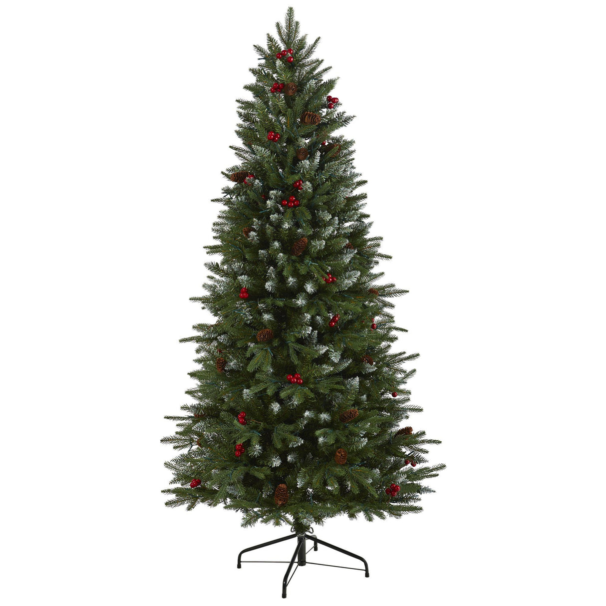 6' Snow Tipped Portland Spruce Artificial Christmas Tree with Frosted Berries and Pinecones with 300 Clear LED Lights-Christmas Tree-Parc Decor