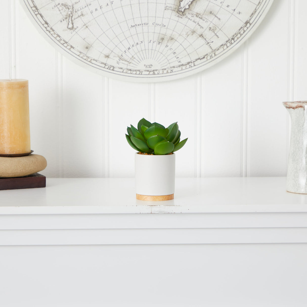 6” Succulent Artificial Plant in White Ceramic Planter-Plant-Parc Decor
