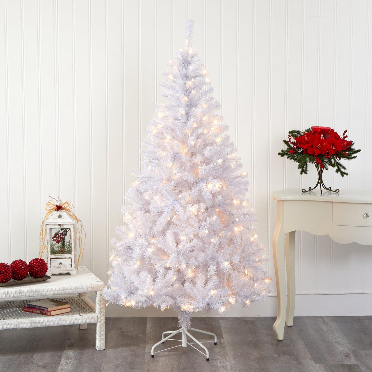 6’ White Artificial Christmas Tree with 680 Bendable Branches and 250 Clear LED Lights-Christmas Tree-Parc Decor