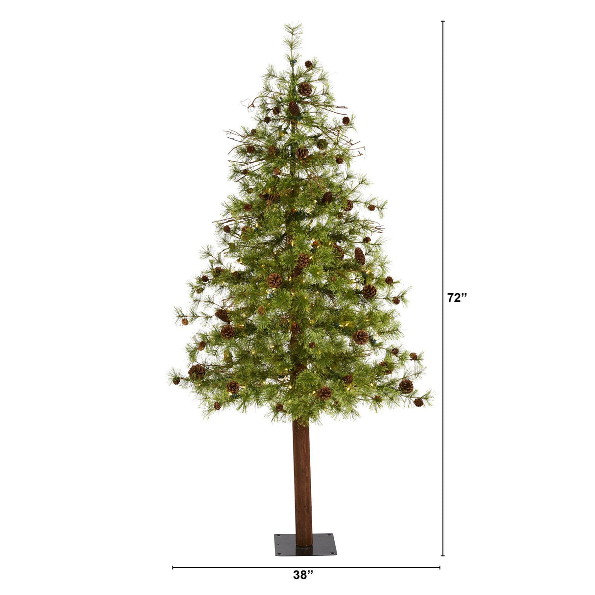 6' Wyoming Alpine Artificial Christmas Tree with 150 Clear (multifunction) LED Lights and Pine Cones on Natural Trunk-Christmas Tree-Parc Decor