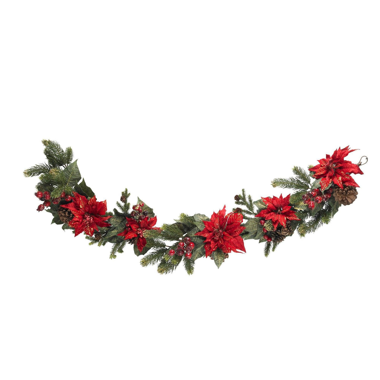 60" Poinsettia & Berry Garland-Garland-Parc Decor