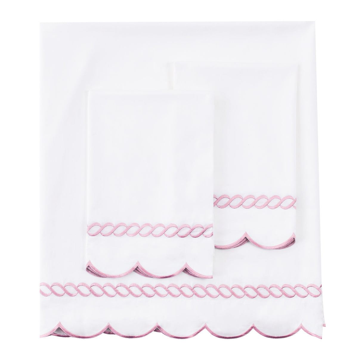 600 Thread Count Scallop Rope Embroidered Cotton Sheet Set