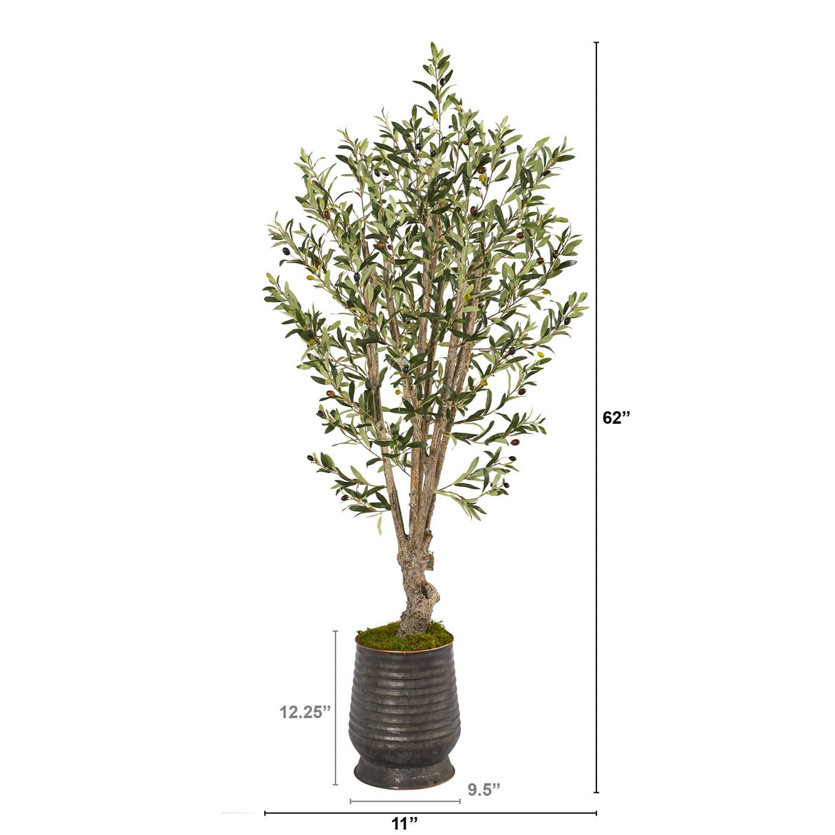 62” Olive Artificial Tree in Ribbed Metal Planter-Parc Decor