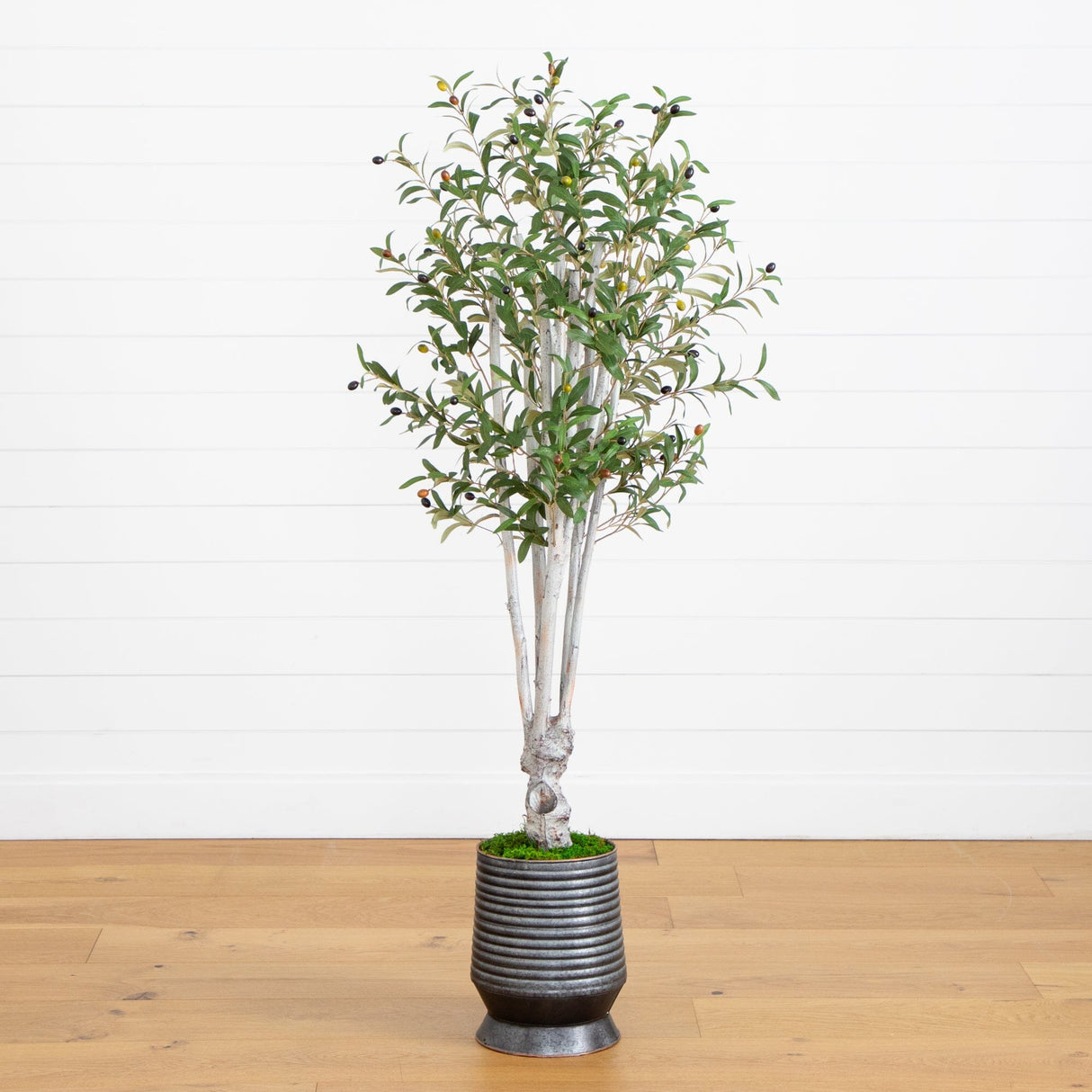 62” Olive Artificial Tree in Ribbed Metal Planter-Parc Decor