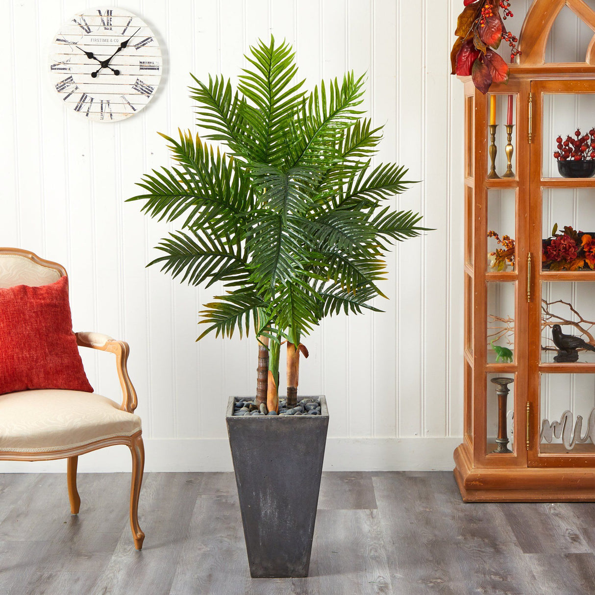 63” Areca Artificial Palm Tree in Cement Planter (Real Touch)-Parc Decor