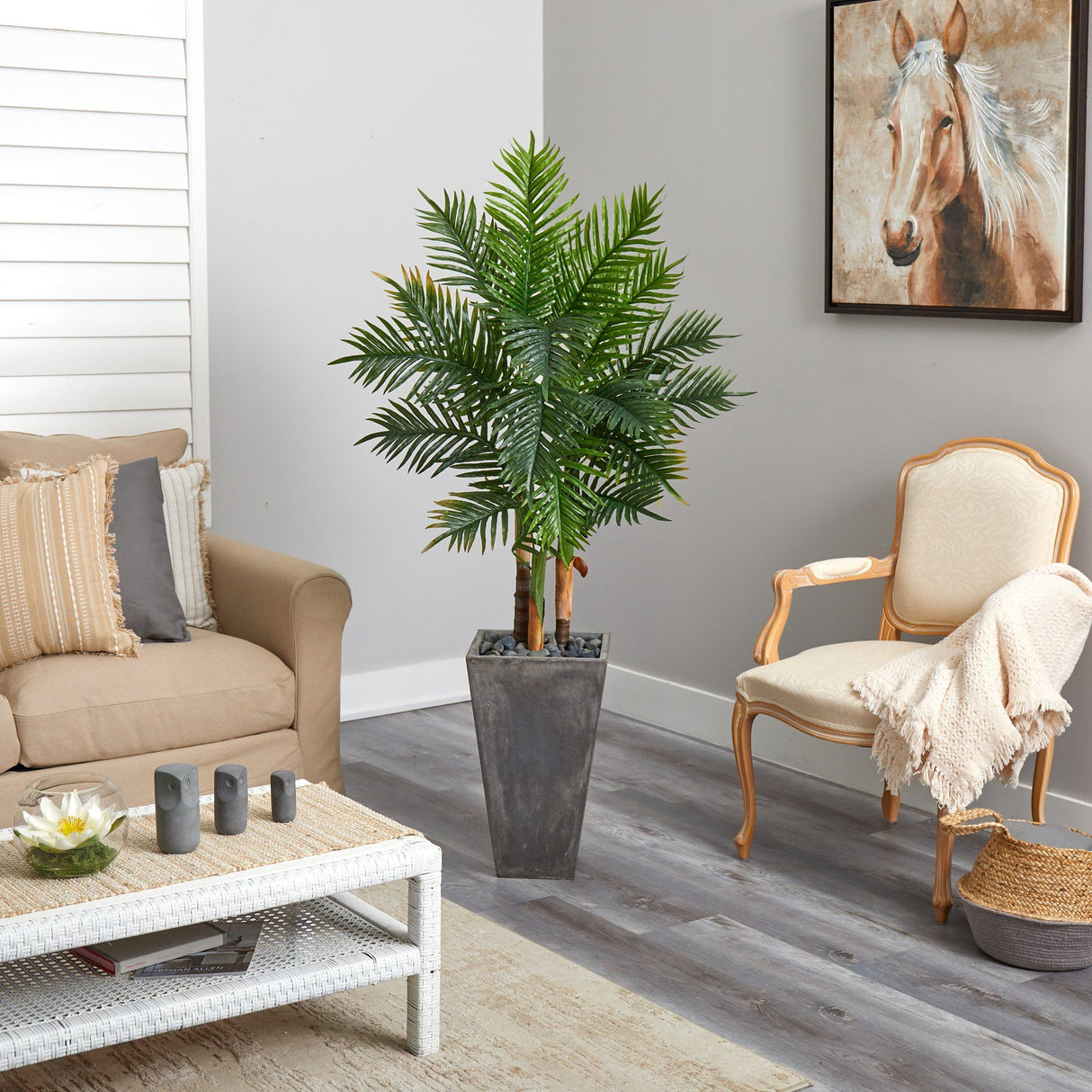 63” Areca Artificial Palm Tree in Cement Planter (Real Touch)-Parc Decor